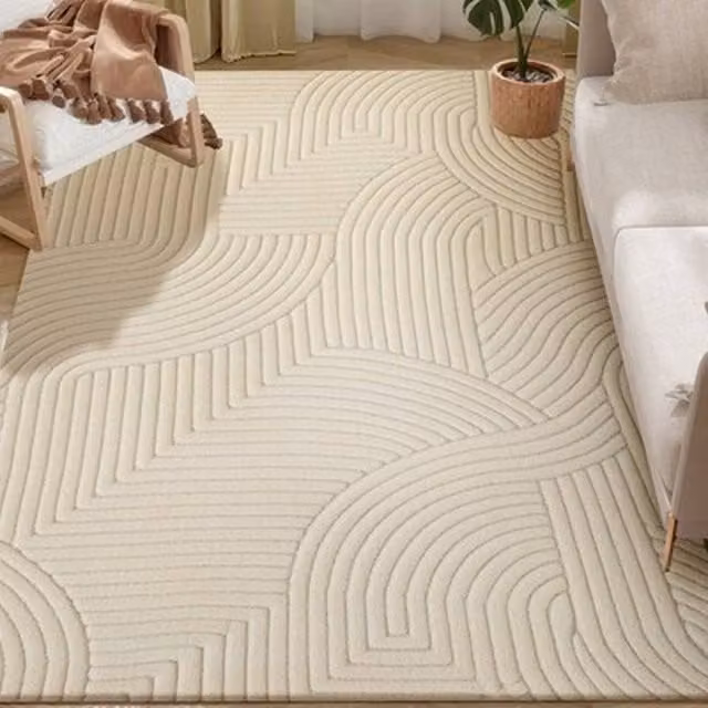 NESTLUNE Modern Geometric Non-Slip Plush Rug in Beige, W: 100 cm, L: 1200 cm – 1