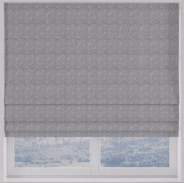 Terrys Manhattan Made to Measure Blackout Roman Blind in Wedgewood Blue and Grey Graphic Polyester