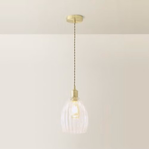 ValueLights Cheltenham Gold and Transparent Clear Ribbed Glass Dome Pendant Ceiling Light with Bulb – 2