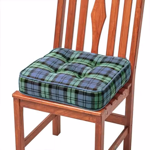 Homescapes Blue and Green Tartan Cotton Dining Chair Booster Cushion, W/D/H: 40 x 40 x 10 cm – 4