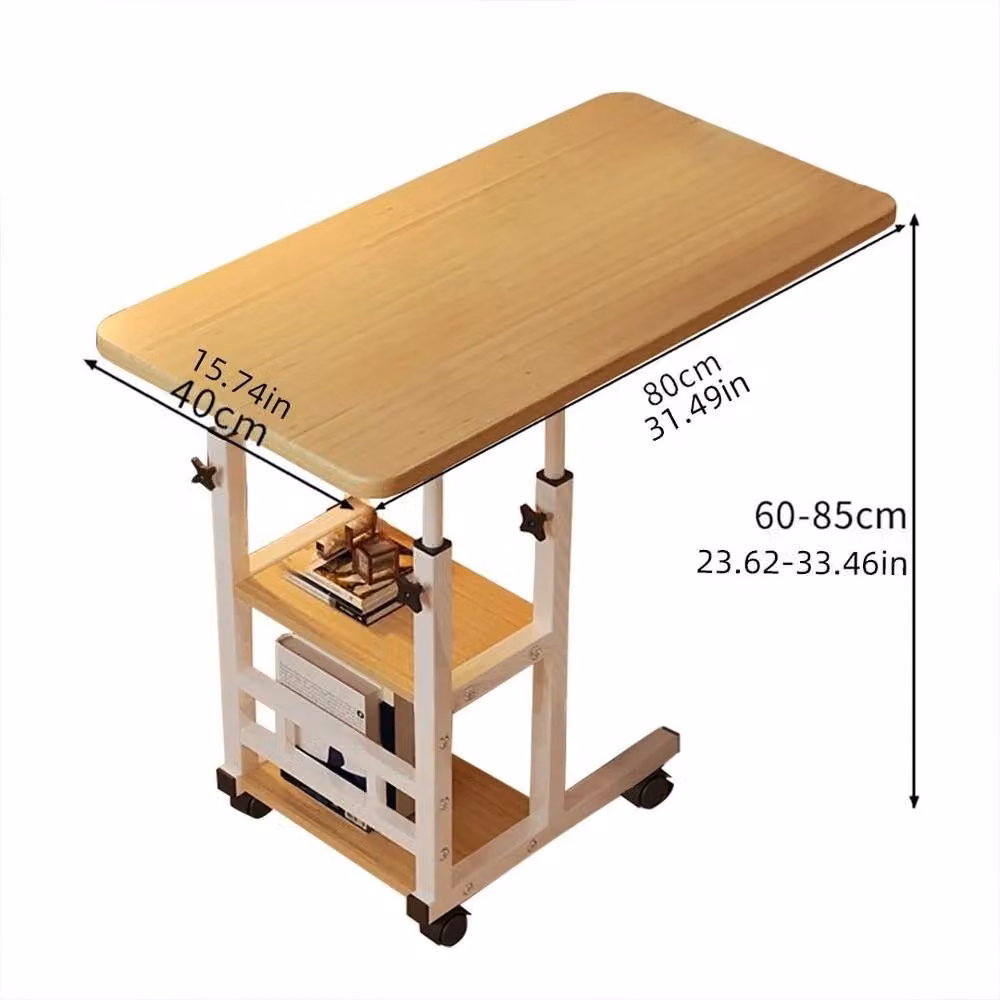 EONLION Foldable Mobile Over Bed Table in Natural Sand with Height Adjustable Top – 2