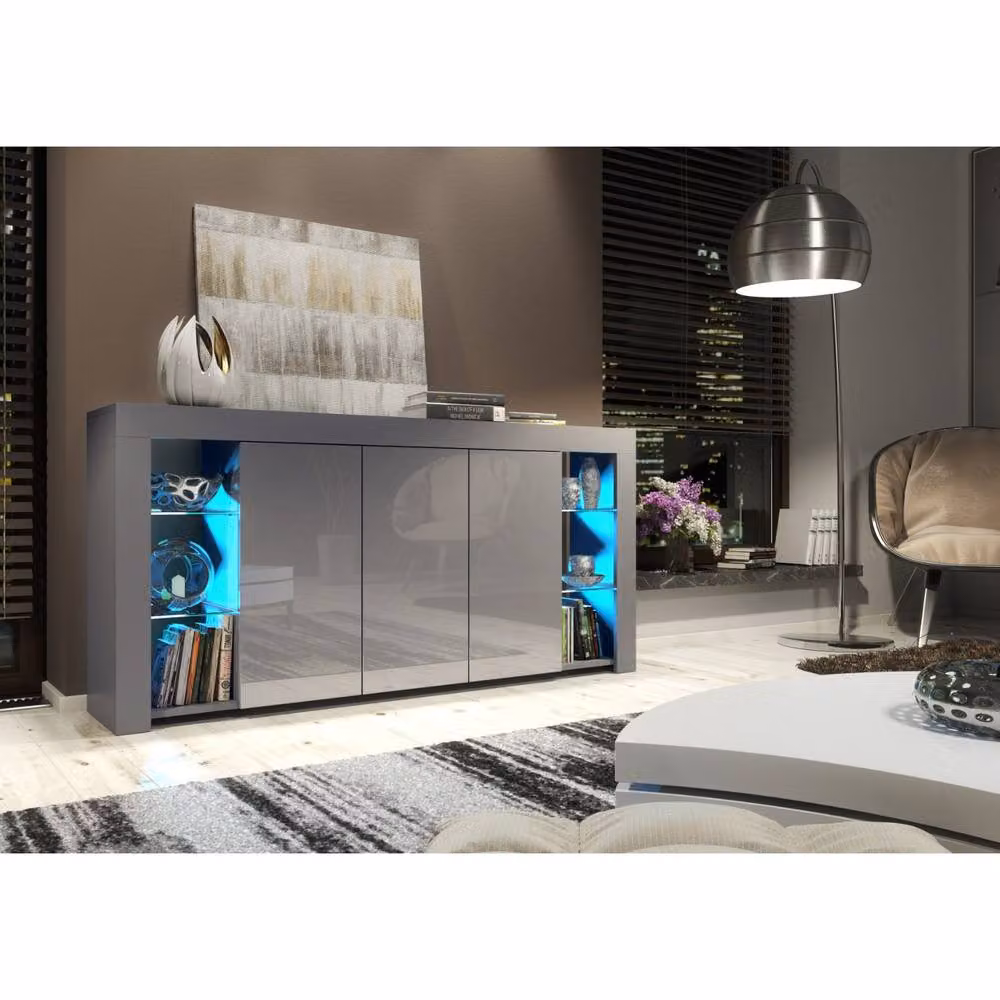 Creative Furniture Eden Sideboard in Grey with Glossy Doors and Integrated LED Lighting, Width: 164 cm – 3