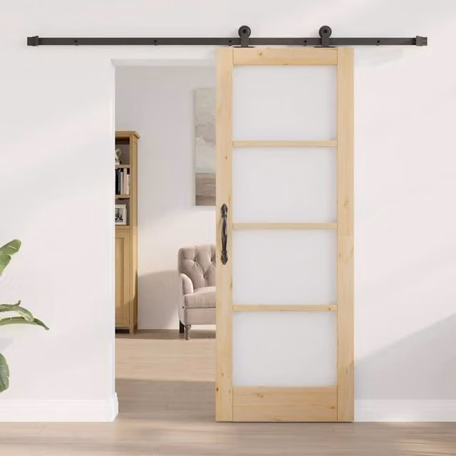 Berkfield Home Orkdal Sliding Door with Hardware Set in Beige, W: 73.5 cm, H: 198.5 cm – 1