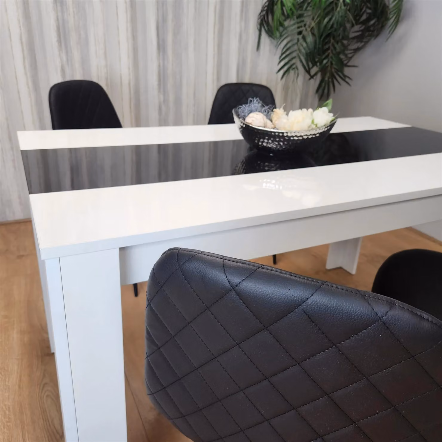 KOSY KOALA Modern Dining Table Set with 4 Black Gem Pattern Chairs in White – 4