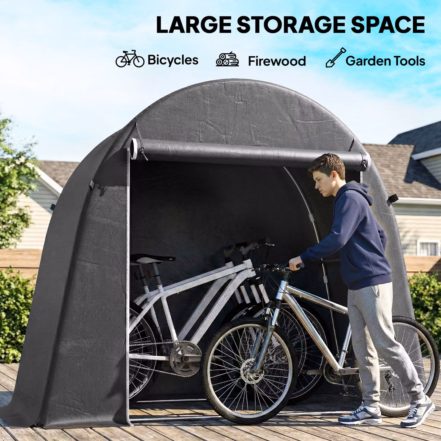 Outsunny Waterproof Garden Storage Bike Tent with Galvanised Metal Frame, Dark Grey, W: 243.84 cm, D: 121.92 cm, H: 200 cm – 5
