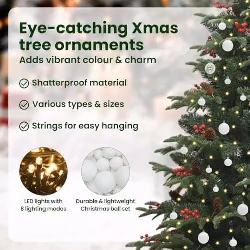 vidaXL Artificial Christmas Tree with 300 Warm White LEDs and Metal Stand, Green, Height: 240 cm – 6