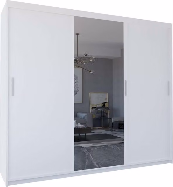 Sliding Wardrobes 4 u Everest Modern White Matt Freestanding Sliding Door Wardrobe with Mirror