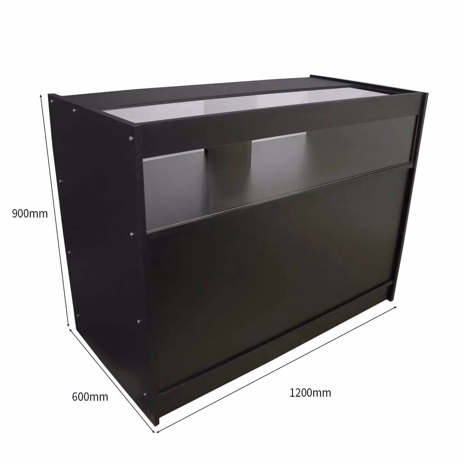 Monstershop B1200 Retail Shop Counter in Black with Glass Doors and Internal Shelves – 4