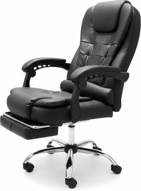 Alivio Black Synthetic Leather Office Massage Chair with 360 Swivel, Footrest, Lumbar Support and Headrest – 1