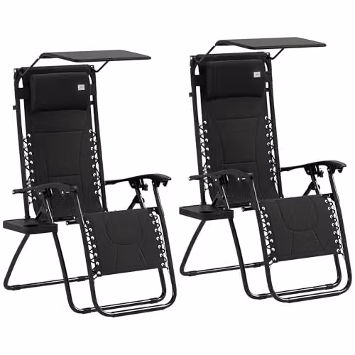 Outsunny Set of 2 Zero Gravity Lounger Chairs in Black – 1