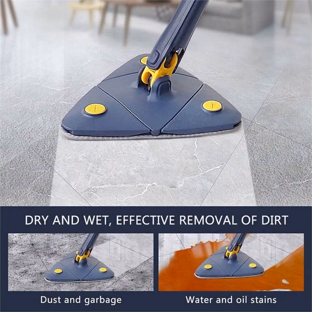 Nordara 360 Degree Rotatable Triangular Microfibre Cleaning Mop with Wringer and Wall Mountable Long Handle in Blue, Length: 120 cm – 2