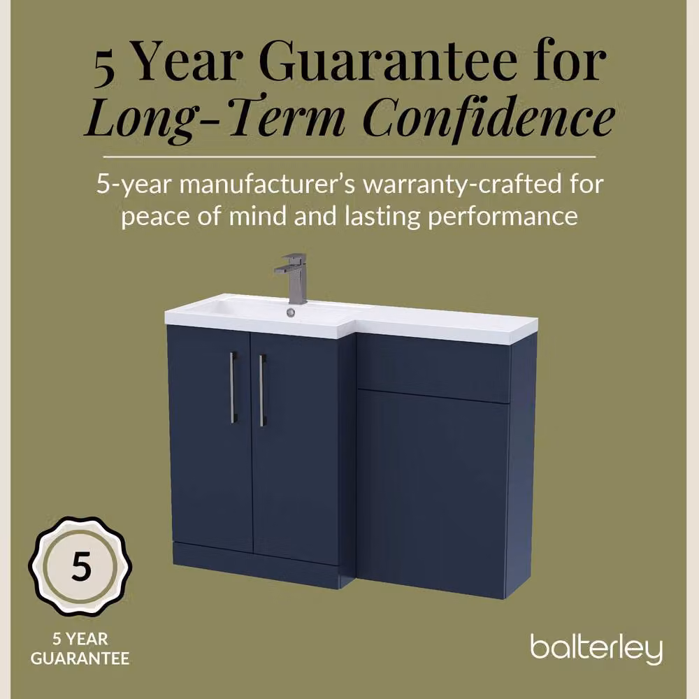 Balterley Modern Blue Matt Left-Hand Vanity and WC Unit Combination with Brushed Pewter Hardware, W/H: 110 x 84 cm – 5