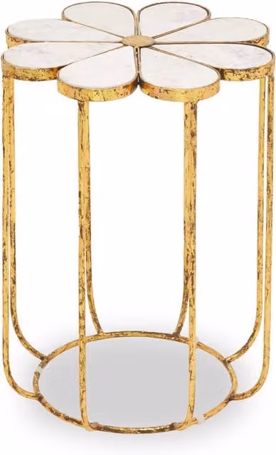 Orsina Petal Side Table with Marble Top and Gold Finish