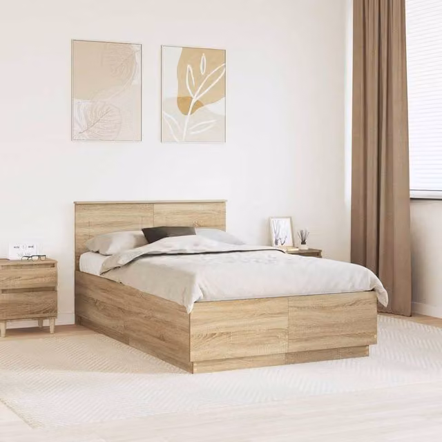 Berkfield Home Sonoma Oak Bed Frame in Brown, W/D/H: 120 x 200 cm