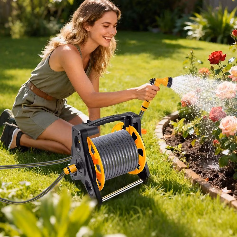 FLAVORA Compact Freestanding Garden Hose Reel with 25m Hose, Multicolour – 4