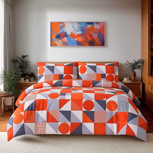 Snug City Red Graphic Print Polycotton Duvet Cover and Pillowcase Set, Single – 1