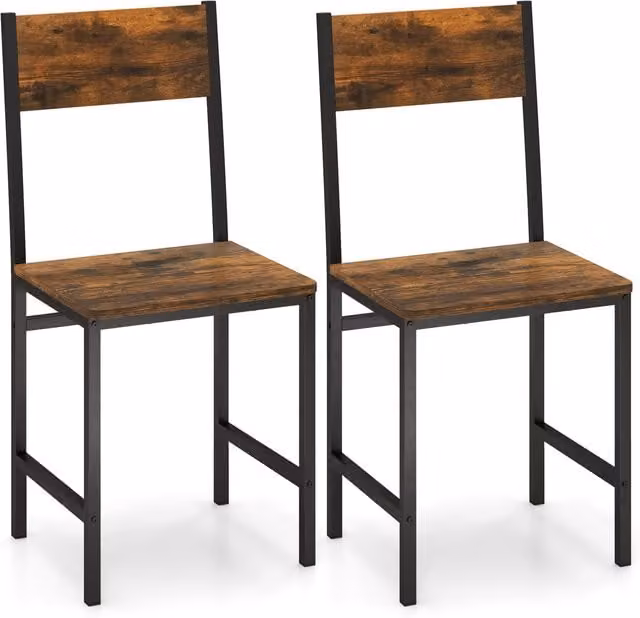 Costway Set of 2 Armless Rustic Brown Dining Chairs with Metal and Wood Construction