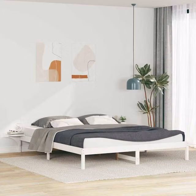 Berkfield Home Modern White Bed Frame with Side Tables in Solid Pine Wood, W/D/H: 200 x 210 cm – 1