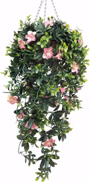 Best Artificial Ltd Pink and Red Azalea Hanging Basket with Cascading Flowers