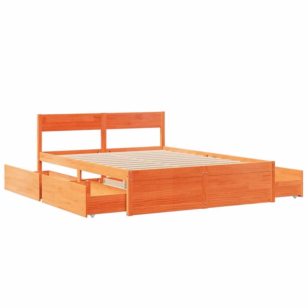 Berkfield Home King Size Solid Wood Pine Bed Frame with Drawers, Waxed Brown, W/D/H: 150 x 200 cm – 3