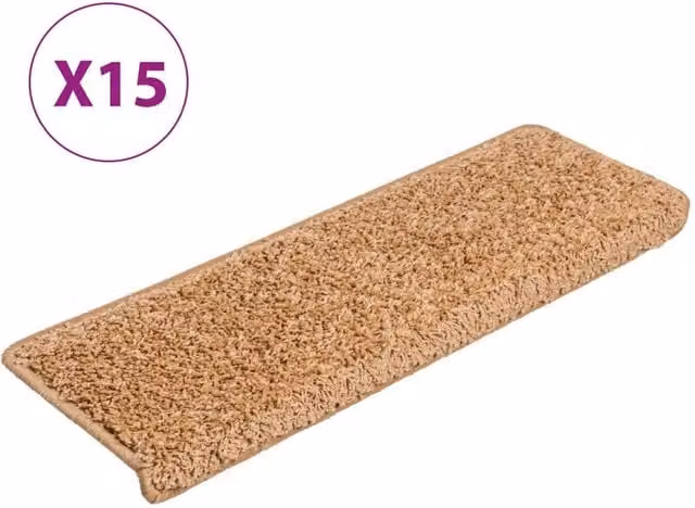 Berkfield Home Non-Slip Self-Adhesive Carpet Stair Treads, 15 Pieces, Beige, W: 65 cm, D: 21 cm, H: 4 cm – 1
