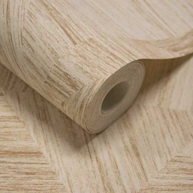 Talenso 3D Parquet Wood Effect Blown Vinyl Wallpaper in Taupe, Beige and Brown with a Modern Geometric Matt Finish