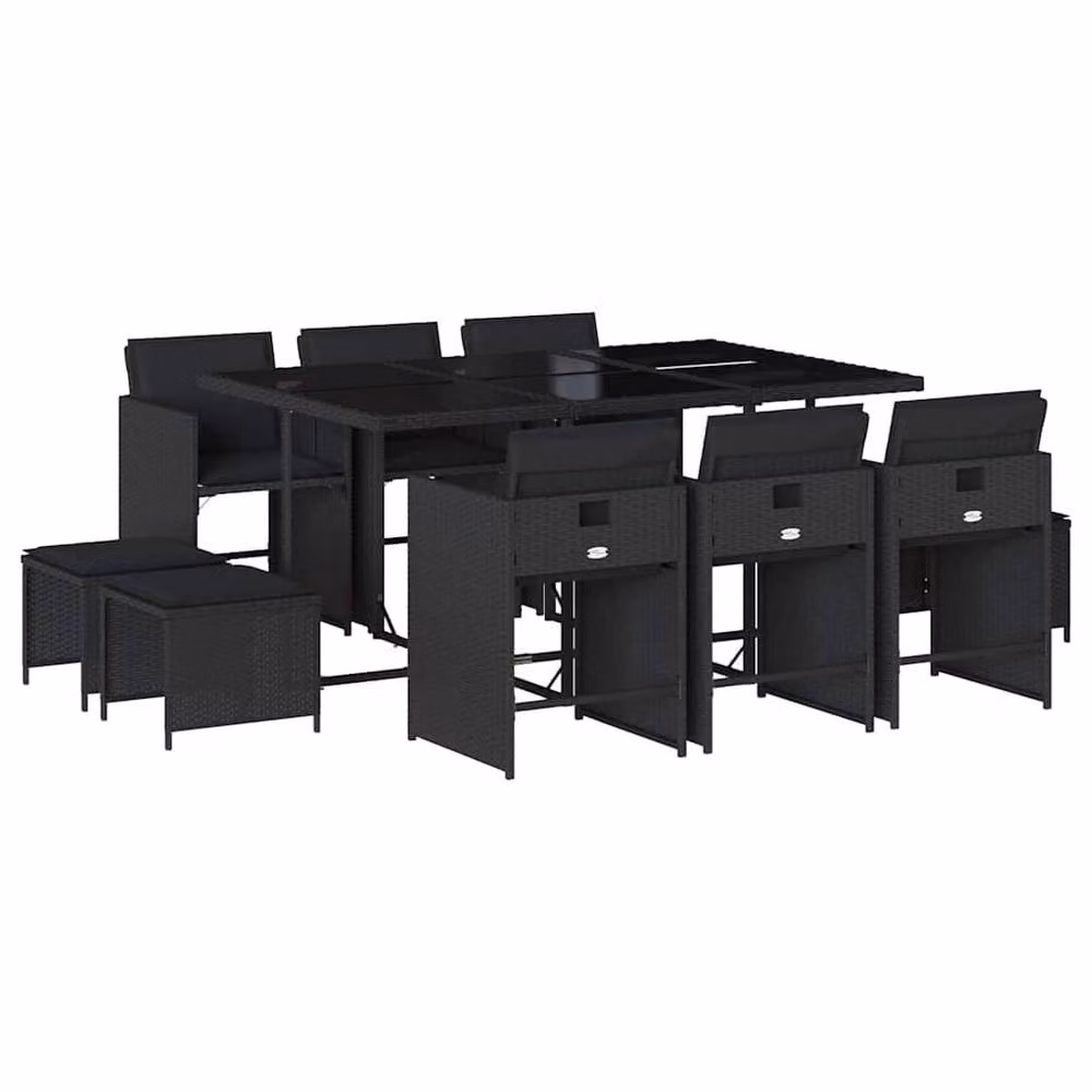 Berkfield Home 11 Piece Garden Dining Set with Black Poly Rattan and Cushions – 2
