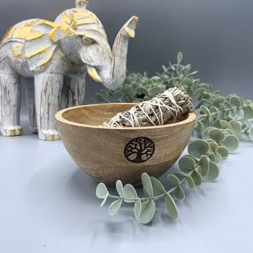 KDMD Tree of Life Wooden Smudge and Ritual Offerings Bowl, Brown, W: 13 cm, H: 7 cm