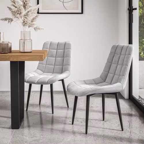 More4Homes Nova Modern Velvet Dining Chairs Set of 2, Grey with Metal Legs – 1