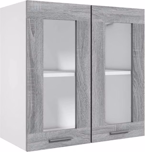 Berkfield Home Hanging Glass Cabinet in Grey Sonoma, W/D/H: 60 x 31 x 60 cm