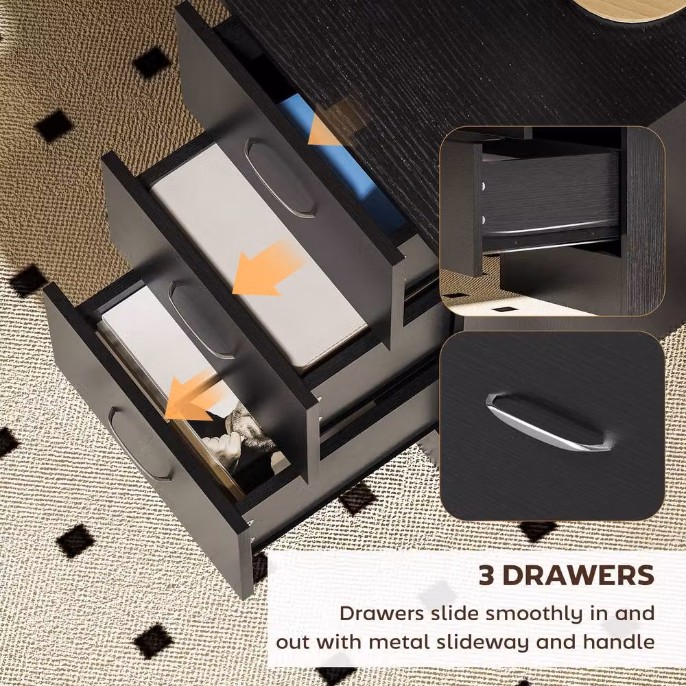 HOMCOM Black Computer Desk with Drawers and 3 Shelves, Width: 120 cm – 5