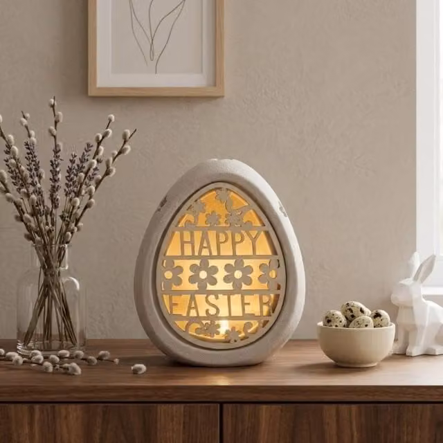 Garden Greatness Multicolour Ceramic Happy Easter Cut Out LED Egg Tabletop Ornament
