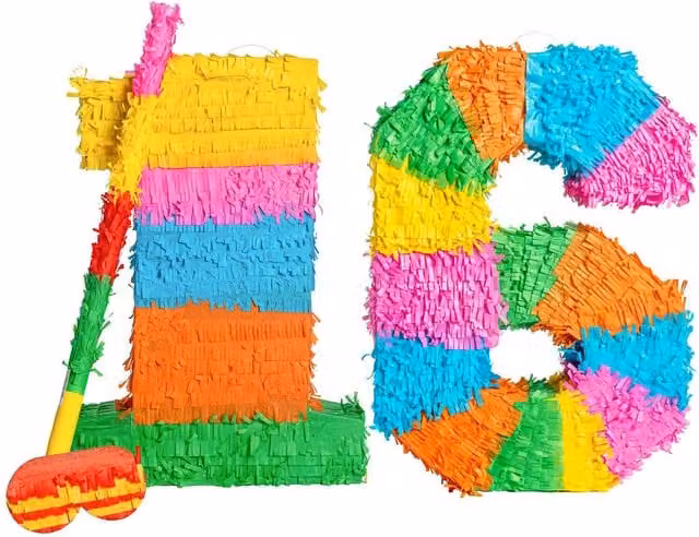 Fax Potato 16th Birthday Anniversary Pinata Set with Stick and Blindfold in Multicolour