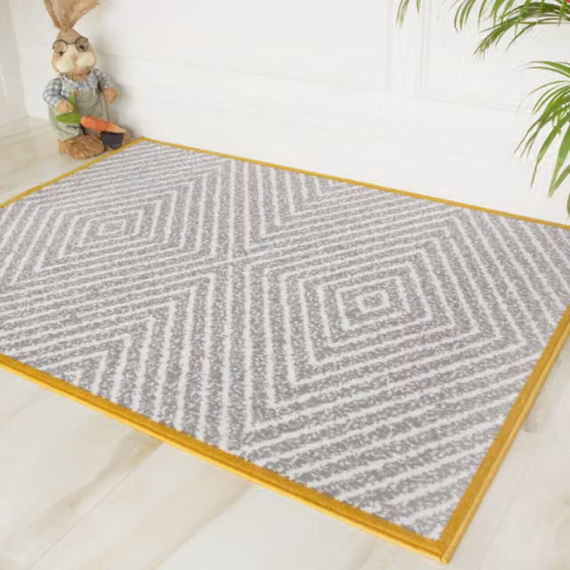The Rug House Modern Grey and Yellow Chevron Bordered Living Room Rug, W: 230 cm, D: 160 cm