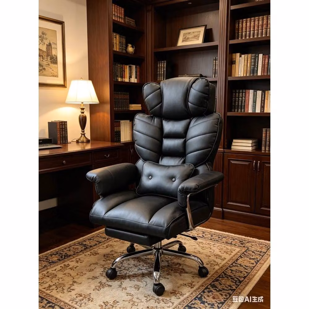 FORGEVIO Black Synthetic Leather Executive Recliner Office Chair with Headrest and Armrests – 6