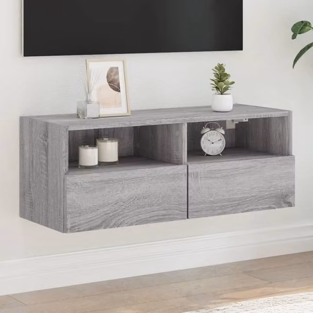Berkfield Home Modern Wall Mounted TV Cabinet in Grey, W/D/H: 80 x 30 x 30 cm