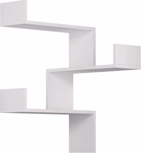 CALICOSY Luska Corner Wall Shelf with 3 Shelves, White, Height: 90 cm