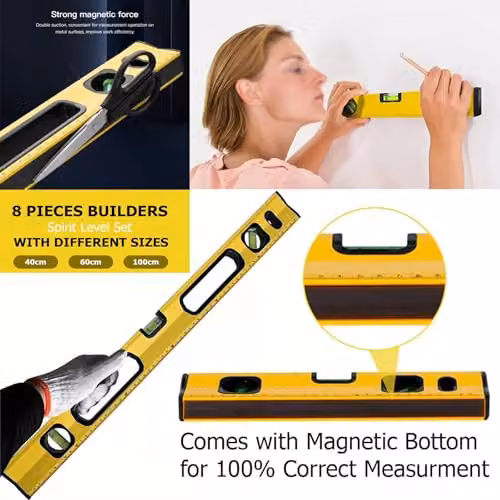 ATEK Magnetic Alloy Spirit Level and 5m Measuring Tape Set in Yellow – 8
