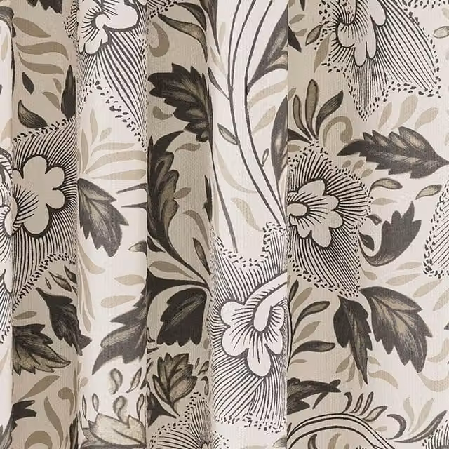V&A Ornamental Bloom Floral Linen and Cotton Eyelet Curtains, Grey, Blue and White, W: 228.6 cm, H: 182.88 cm