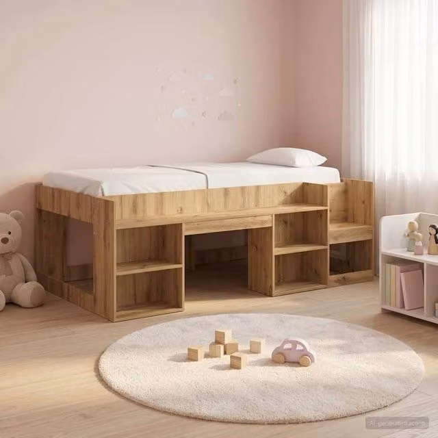Berkfield Home Kids Bed Frame with Storage in Artisan Oak Brown, W/D/H: 80 x 200 cm – 1