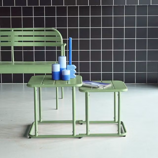 sweeek Square Outdoor Nesting Table in Matt Green Powder Coated Steel