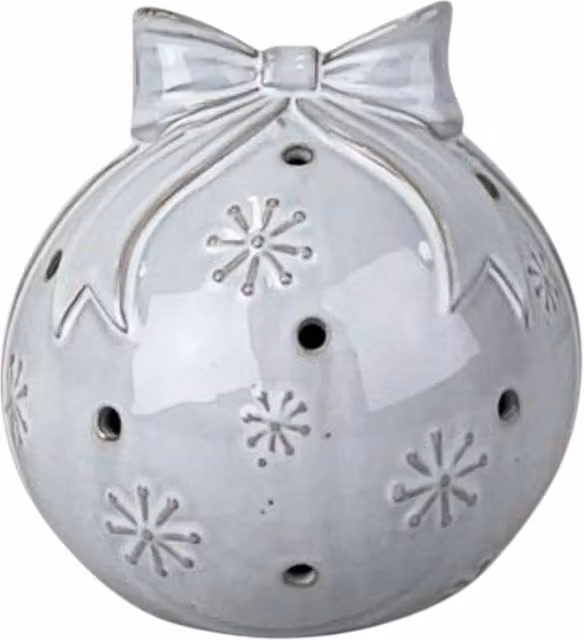 Four Candle White Glazed Ceramic LED Christmas Bauble with Bow and Snowflake Detail – 1