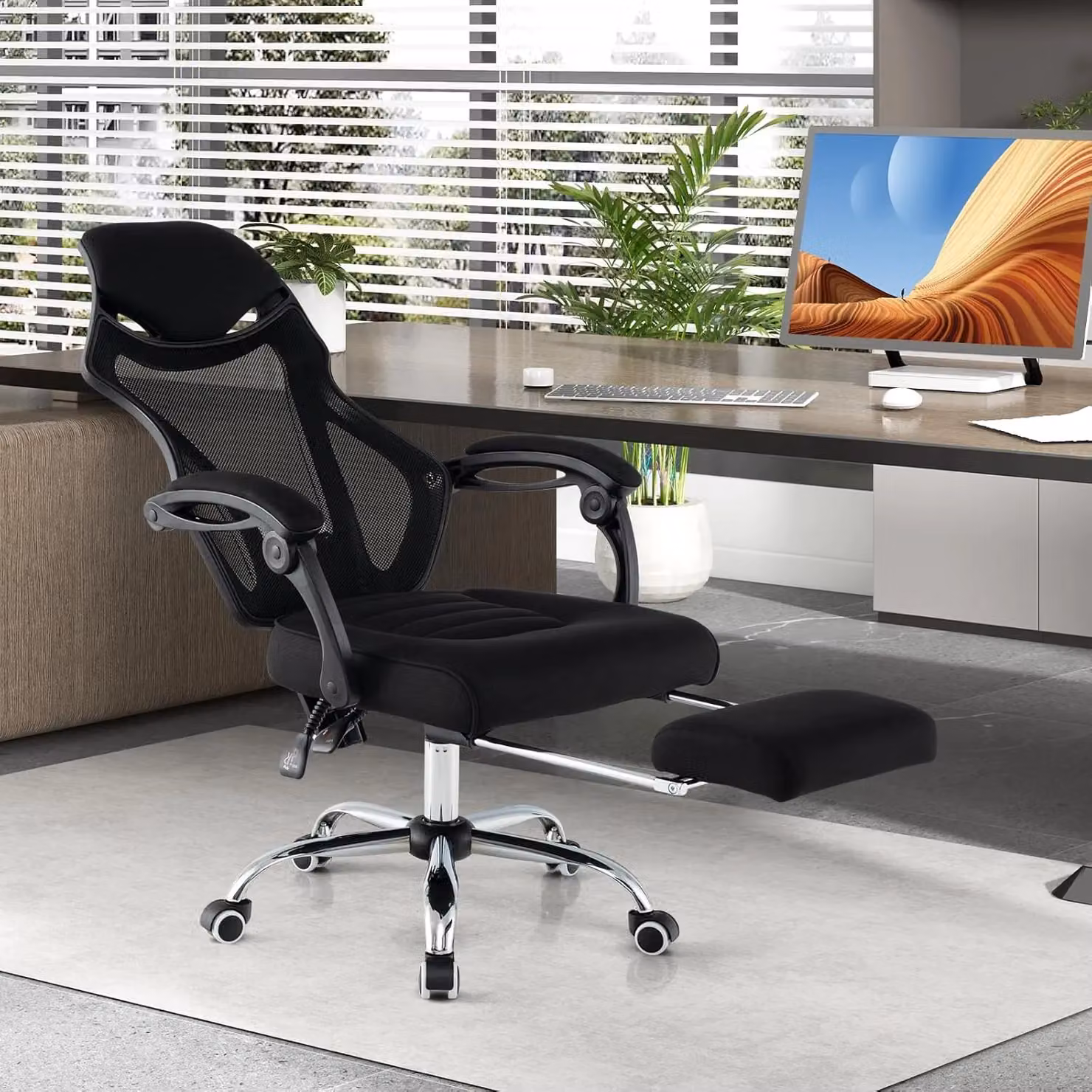 Gymax Ergonomic Black Mesh Executive Office Chair with Footrest and Armrests – 2