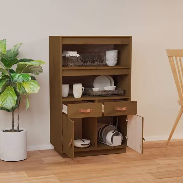 Berkfield Home Rustic Highboard in Honey Brown Solid Pine, W: 67 cm, D: 40 cm, H: 108.5 cm – 1