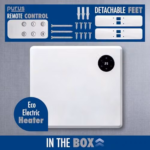 Purus 600W WiFi Electric Panel Heater, White, Wall Mounted or Freestanding with App Control – 4