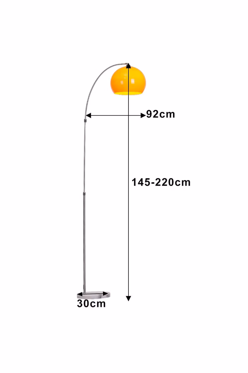 Living and Home Modern Arched Floor Lamp with Marble Base and Chrome Finish, Height: 145-220 cm – 2