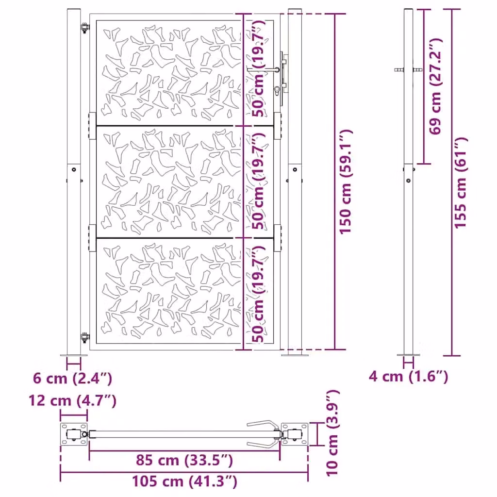 Berkfield Black Steel Leaf Design Garden Gate, W: 105 cm, H: 155 cm – 7