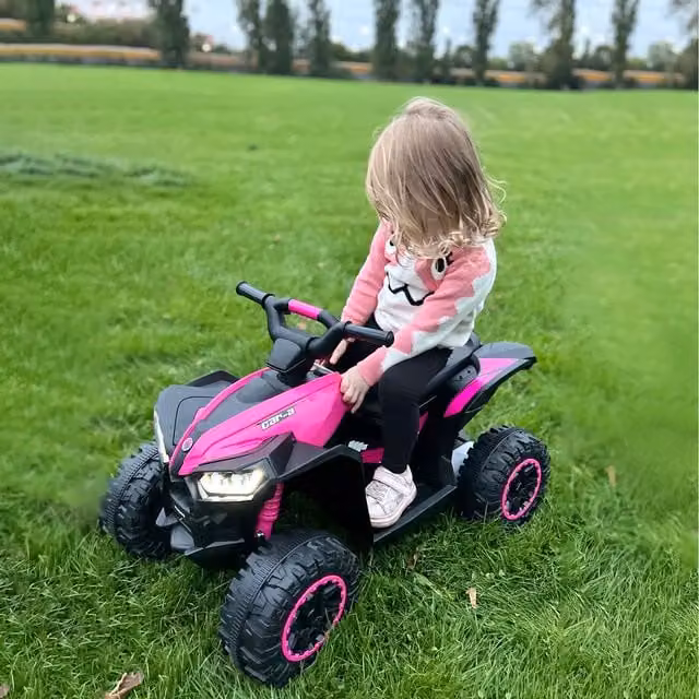 HOMCOM 12V Pink Kids Electric Quad Bike Ride On Car with Light and Sound Effects