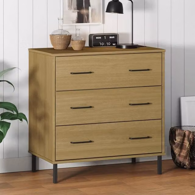 Berkfield Home Oslo Industrial Sideboard with 3 Drawers in Brown Solid Pine Wood, W/D/H: 77 x 40 x 79.5 cm – 1