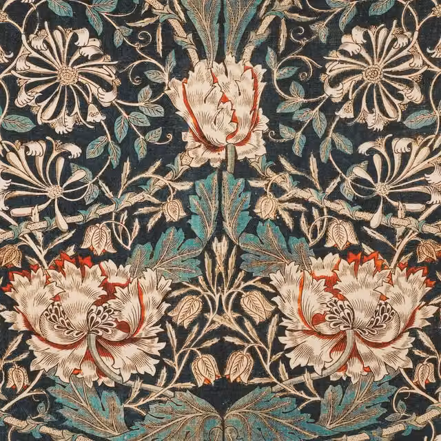 William Morris Honey Suckle Printed Blue Cotton Fabric